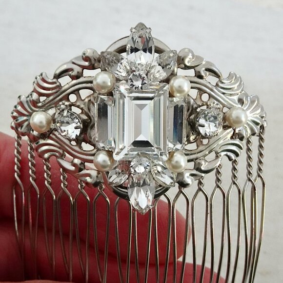 Bridal Hair Accessory, Deco Glam Bridal Hair Comb, Crystal, Pearl, Couture, NWT main image 2